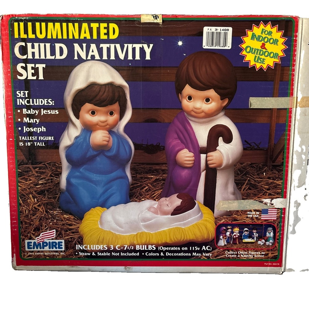 Vintage Empire Illuminated Child Nativity Set 3pc Baby Jesus, Mary, Joseph-Works